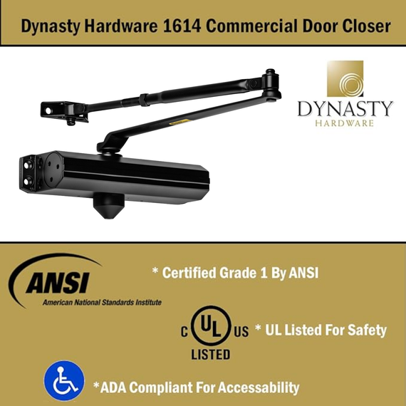 Dynasty Hardware 1614-BLK Grade 1 Door Closer, Size 1-4, ADA Compliant, Black