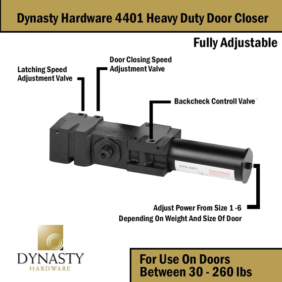 Dynasty Hardware 4401-BLK Heavy Duty Commercial Door Closer,Size 1-6, Black