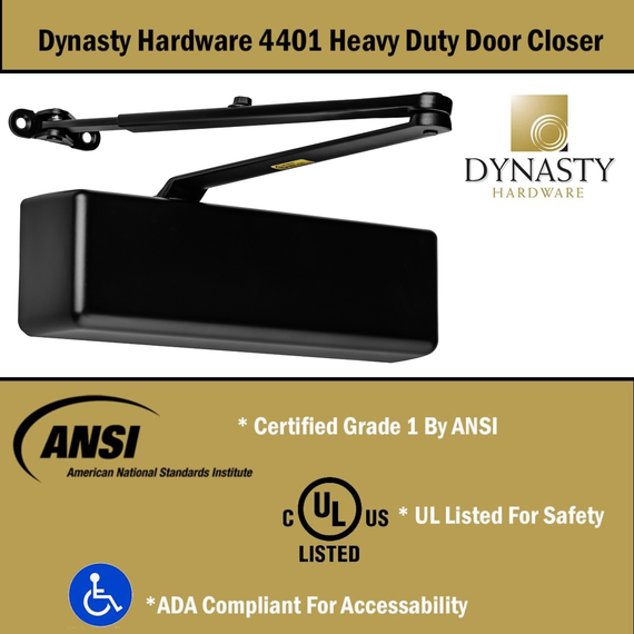 Dynasty Hardware 4401-BLK Heavy Duty Commercial Door Closer,Size 1-6, Black