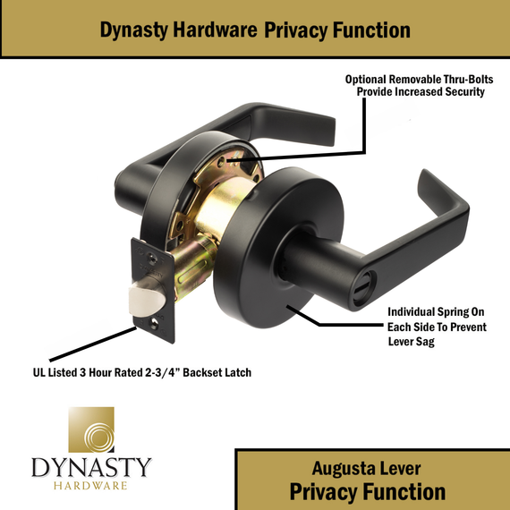 Dynasty Hardware AUG-20-US19 Grade 2 Commercial Duty Privacy Lever, ADA, Flat Black Finish