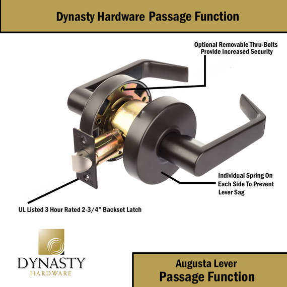 Dynasty Hardware AUG-30-10B Grade 2 Commercial Duty Passage Lever, ADA, Oil Rubbed Bronze Finish