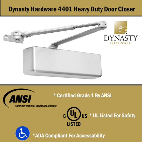 Dynasty Hardware 4401-ALUM Heavy Duty Commercial Door Closer, Aluminum With Hold Open