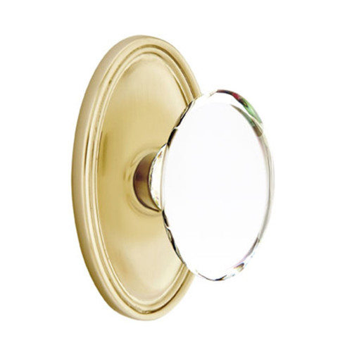 Emtek 8220-HT-US4 Hampton Crystal Door Knob Privacy Set With Oval Rosette  Satin Brass
