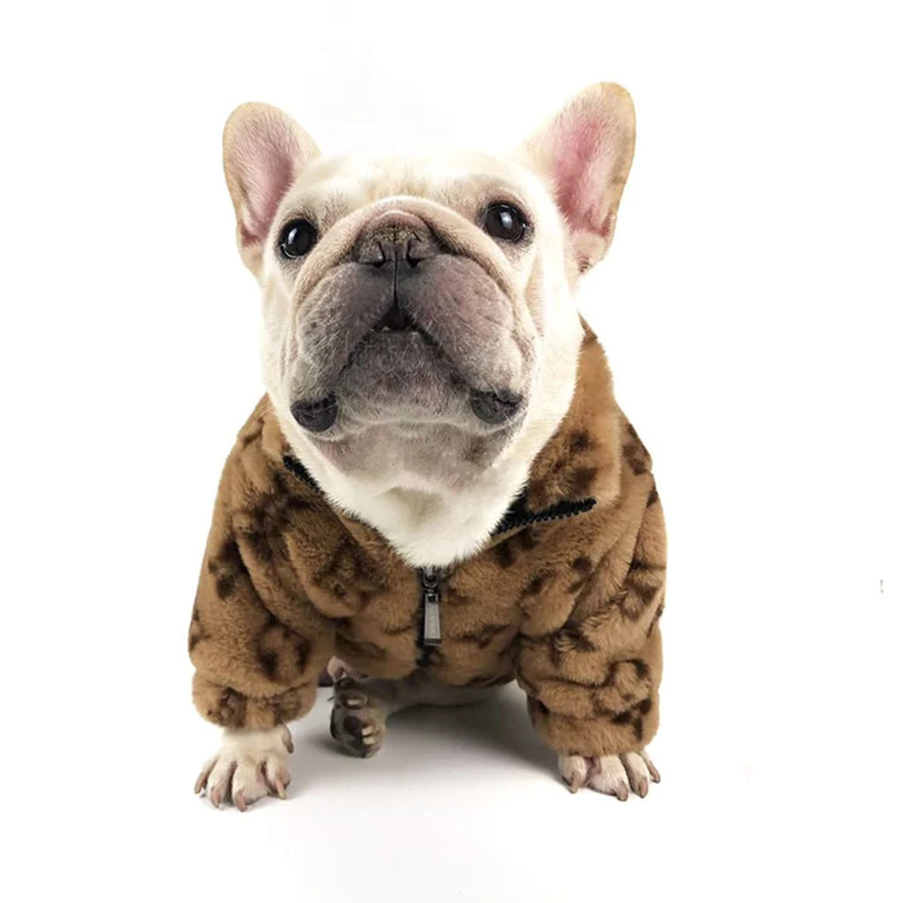 BROWN FAUX FUR CHEWY VUITTON DOG COAT