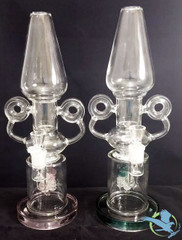 Glass Donut Recycler with Shower and Honeycomb Perc - 1500 grams - 16 Inches - Assorted Colors [K72] (MSRP $100.00)