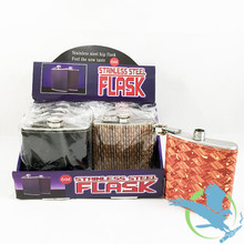 Stainless Steel Flask With Leather Wrap - 6oz - Display of 8 [50113] (MSRP $10.00 Each)