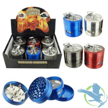 Tobacco Grinder - 60mm - 4 Parts With Handle And Window - Assorted Colors - Display of 6 [GR-120] (MSRP $15.00 Each)