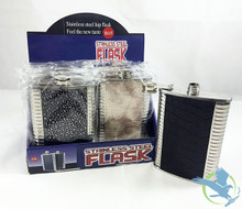 Stainless Steel Flask With Leather Wrap - 8oz - Display of 8 [50118] (MSRP $10.00 Each)