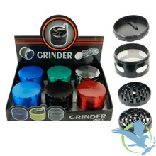 Tobacco Grinder - 61mm - 4 Parts With Window - Assorted Colors - Display of 6 [GR108] (MSRP $15.00 Each)