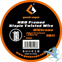 GeekVape N80 Framed Staple Twisted Wire NiChrome (26GA*2 Twisted + 26GA*2 ) + 32GA  10Ft (MSRP $10.00)