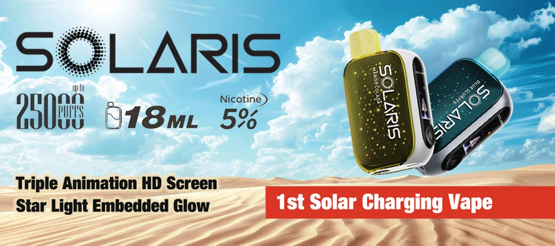 Solaris 18ML 25K Puffs Solar Charging Disposable Device With Triple Animation HD Screen &amp; Star Light Embedded Glow