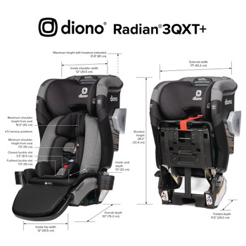 The New Diono Radian® 3QXT® FirstClass™ SafePlus™ All in One Luxury Convertible Car Seat Dimensions [Gray Slate]
