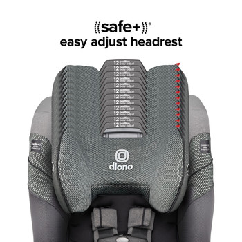 New Diono Radian® 3QXT® FirstClass™ SafePlus™ All in One Luxury Convertible Car Seat, Image Demonstrating the 12 Position Easy Adjustable Headrest for Growing Children [Gray Slate]