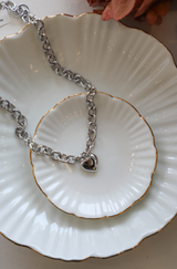 Large Link Heart Necklace - Silver