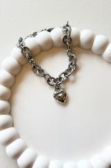 Large Link Heart Bracelet - Silver
