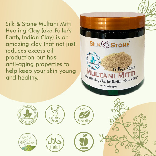 mi nature Multani Mitti/Clay Powder, 100% Pure Natural Bentonite Clay  Powder for Detoxifying & Glowing Skin Care & Herbal Silky & Smooth Hair  |227g(8