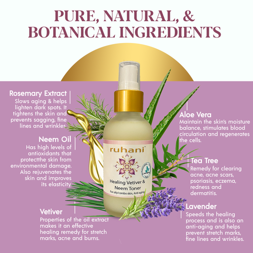 Ruhani Healing Vetiver and Neem Toner for clear and healthy skin: Ingredients