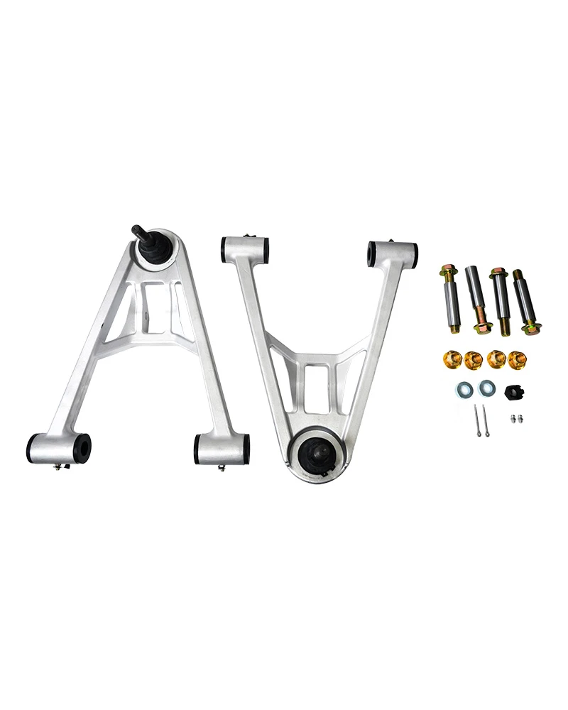 Forged aluminum front lower control arms with hardware.