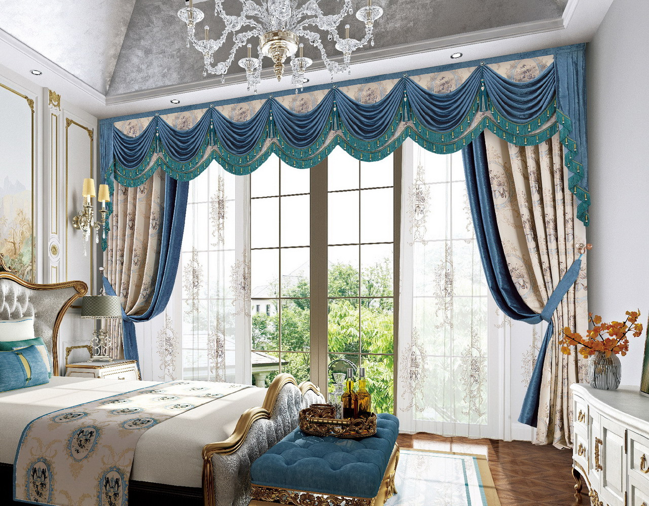 BLUE RIVIERA - Swag Valance and Panels Set - RoomsBeautiful.com