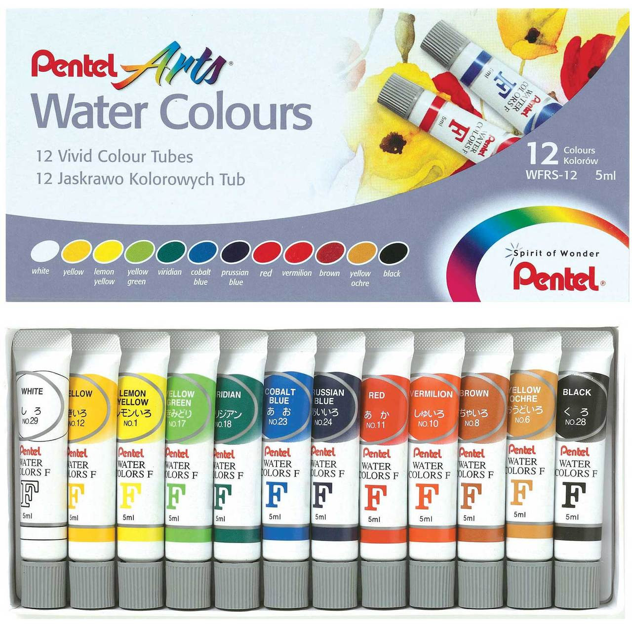 Pentel Arts Water Colors, Assorted Colors, Pack of 18 (WFRS-18)