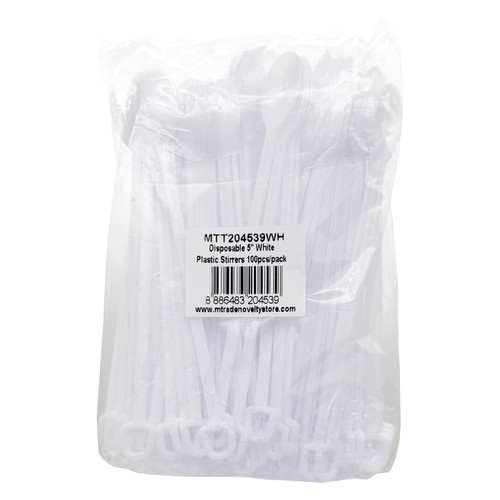 Disposable 5" White Plastic Stirrers 100pcs/pack