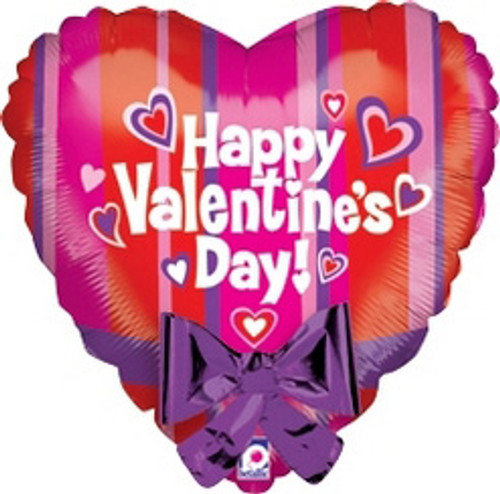 22" Valentine Stripes Ribbons & Bows Heart Shape Balloon
