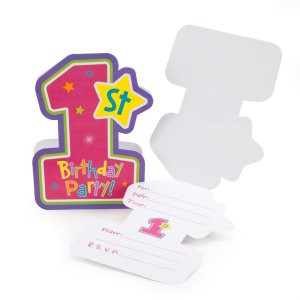 Hugs Stitches Girl 1st Birthday Invitation Cards Envelopes 8pcs