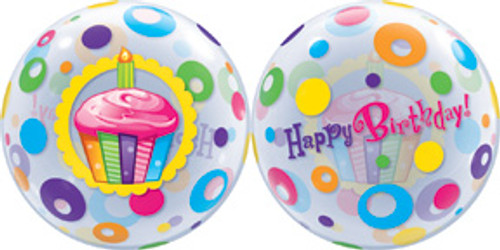 22" Happy Birthday Cupcake & Dots Bubble Balloon