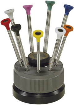 Screwdrivers, Set of 9 Screwdrivers on Rotating Stand (Bergeon 30081-S09)