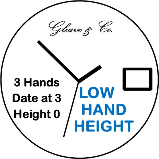 Movement, ETA F05.111, 3 Hands, Date at 3, Height 0