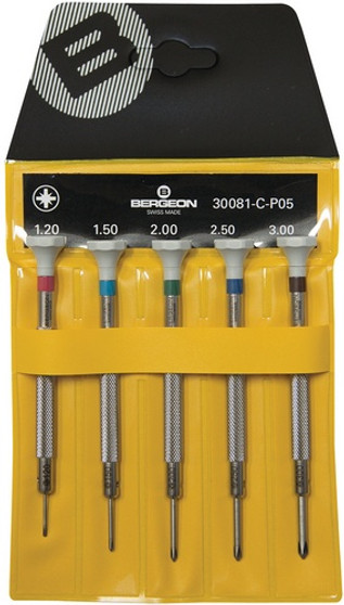 Bergeon 30081-C-P05 - Set of 5 Screwdrivers (Crosshead)