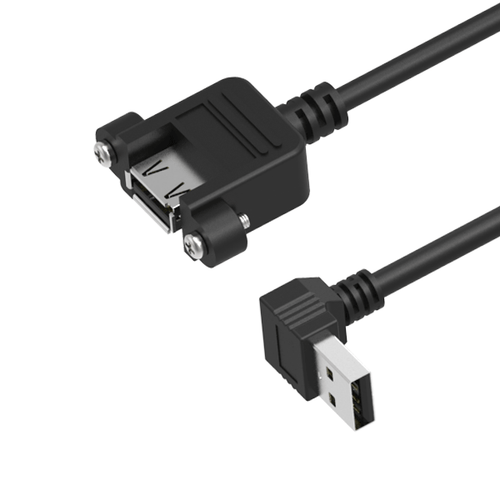 USB 2.0 Panel Mount A Female to A Male Down Angle Cable, Length Newnex UHR2-AAR02-XX