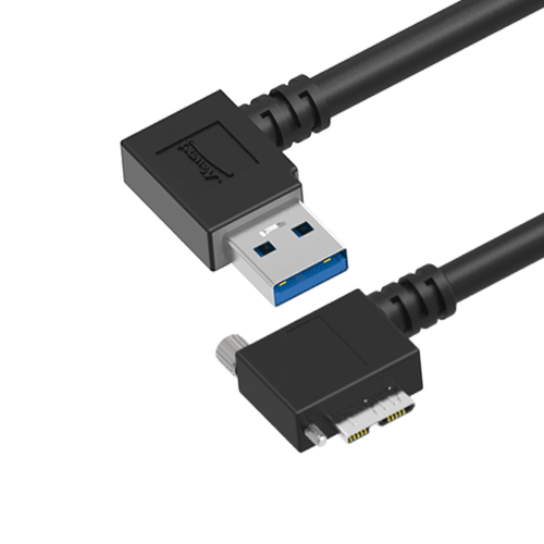 USB 3.0 A Male Left Angle to Micro B Male Left Angle with optional Screw Locking Cable, 8in Newnex US2AR2MCBR2I08