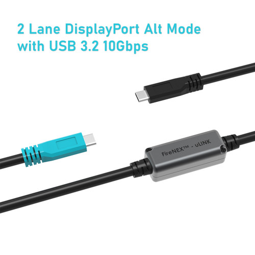 Active USB 3.2 Extension Cable, C/M to C/M, 10Gbps + 2-Lane DP Alt Mode, 60W PD, up to 52 ft (16m)