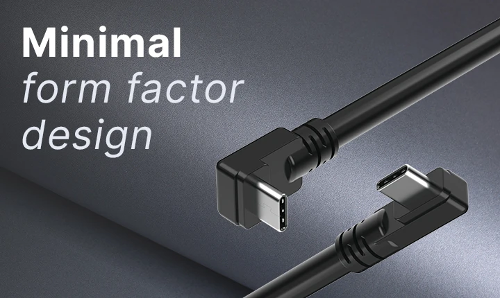 Right angle USB-C cables with minimal factor design for space-saving integration