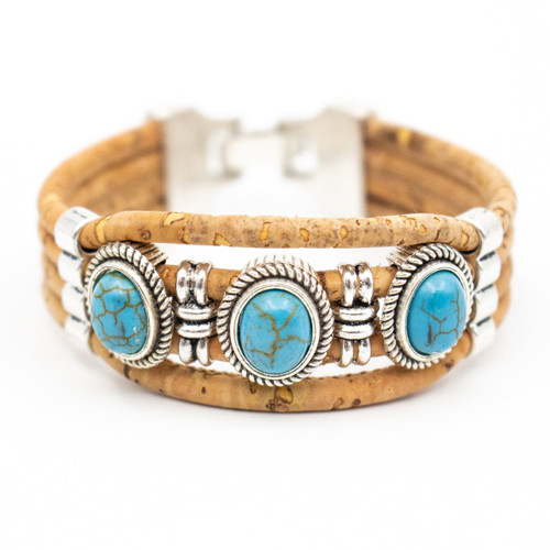 Natural Cork Original Charm Beads Women's Wood Bracelet blue
