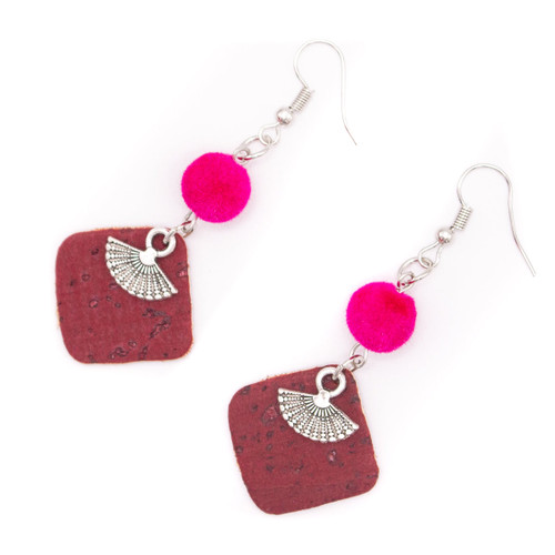 red cork fabric Shapes for Earrings, Original handmade ladies earrings