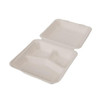 Compostable Sugarcane Clamshell 3-Cmpt - 9" x 9" - Case of 200