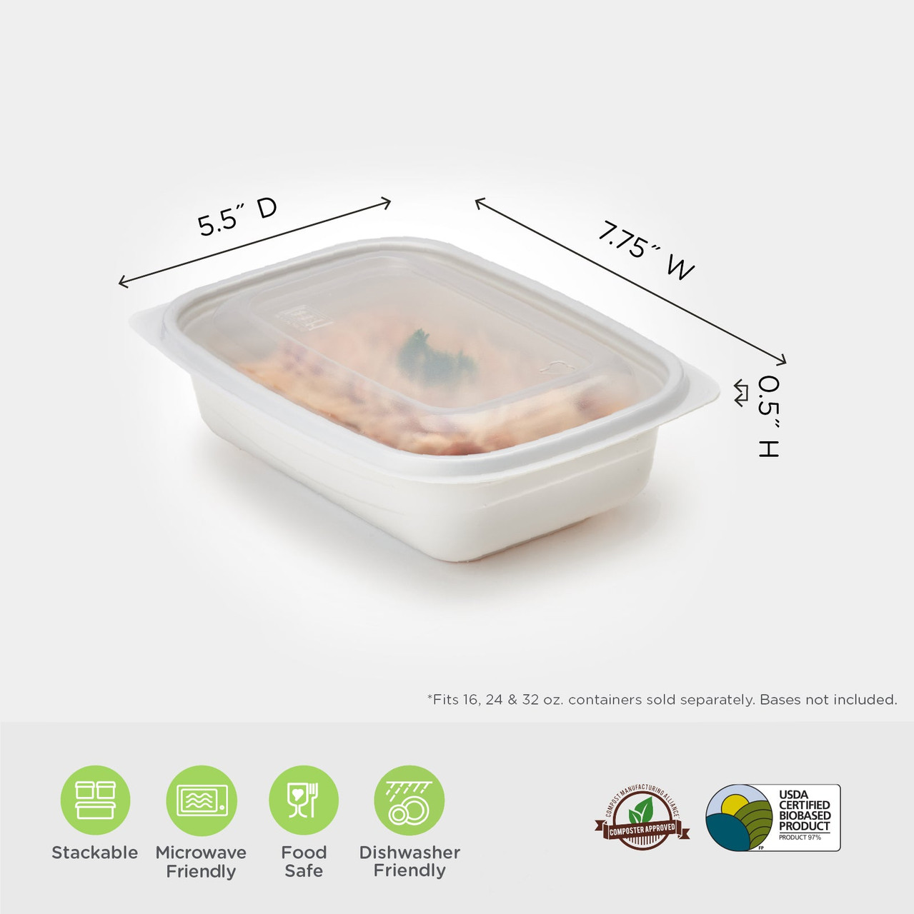 Microwavable Compostable Lid for 16/24/32oz Containers