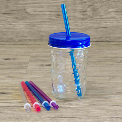 Reusable plastic straws with 8oz mason jar