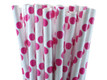 Hot Pink Dots Paper Straws