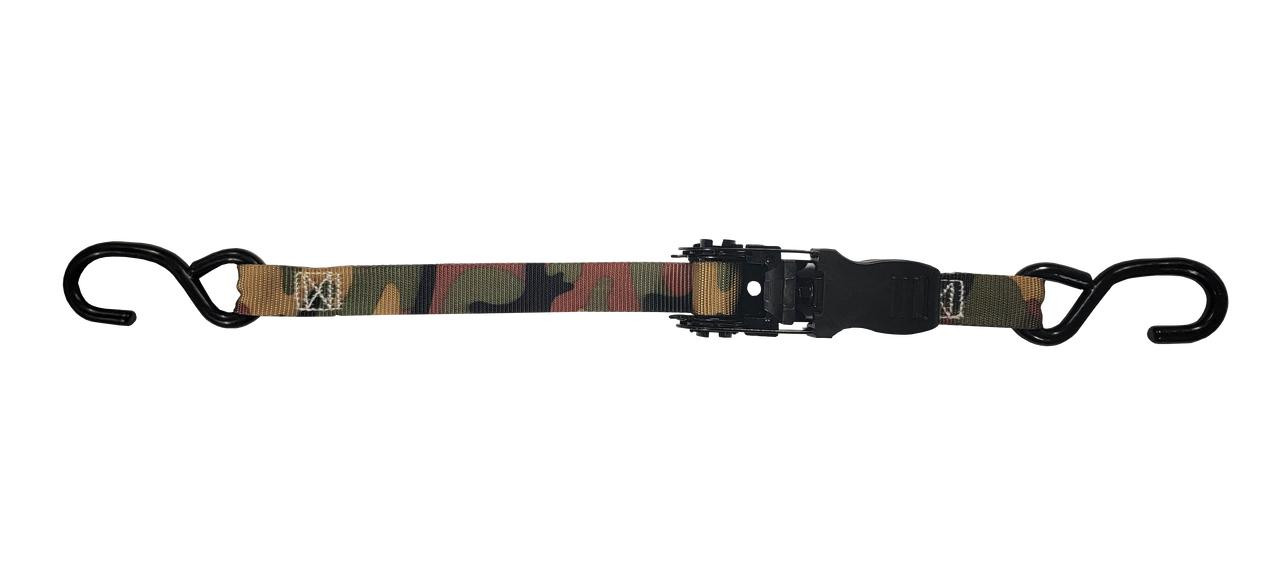 1” x 15' S-Hook Ratchet Tie-Down, CAMO, 4 Pack