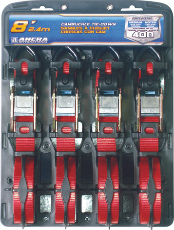 S-Line By Ancra 6’ Cam Buckle Tie-Downs with Hooks - Set of 4 Straps