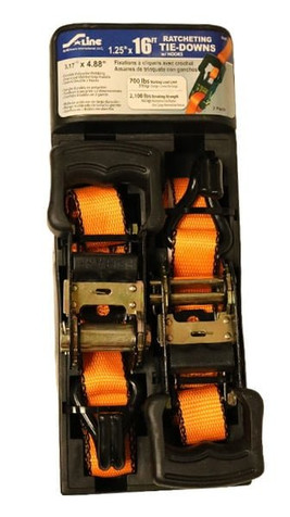 1.25” x 16’ J-Hook Ratchet Tie-Down, Plastic Frame, 2 Pack