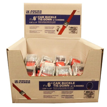1” x 6’ Red Cam Buckle Tie-Down, Bulk Bin