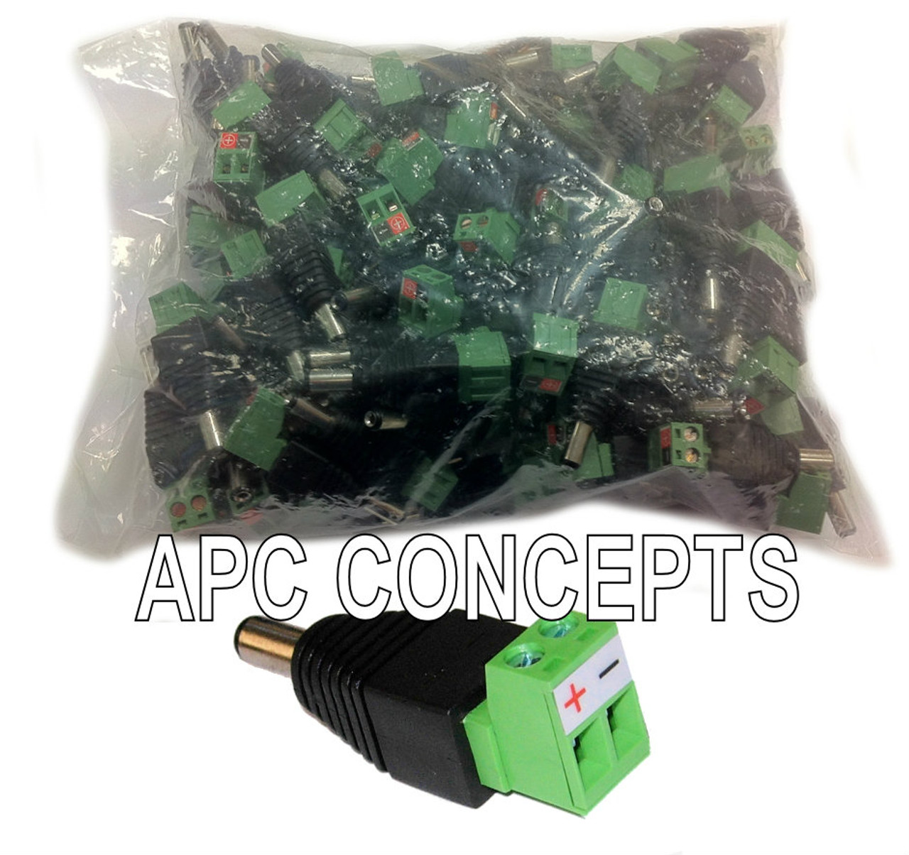 100 Pack Quick Power Connectors - Terminal Connection 2.1mm x 5.5mm x 12mm STD CCTV Size