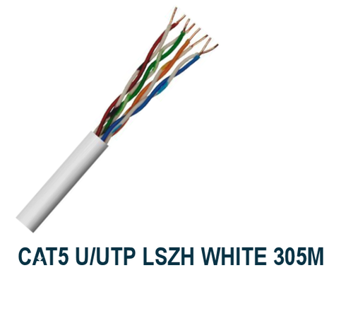 CAT5E UTP LSZH Solid 305m White Network Cable 24AWG Copper