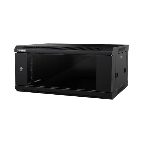Fortis 4U 450mm D x 600mm W x 285mm H, Wall Cabinet, 10/32 Threaded Rails, Glass Door, Side Locks, Assembled