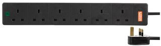 Black 6 Way Surge Protected Extension With 2M Lead