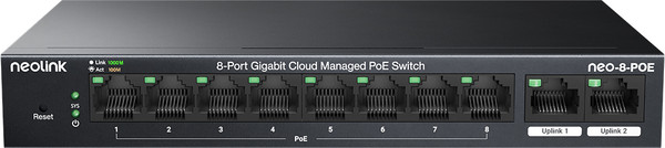 8-Port Gigabit POE Ethernet Switch 8 x 10/100/1000Mbps POE ports & 2 x Uplink Ports Cloud Level 2 Managed